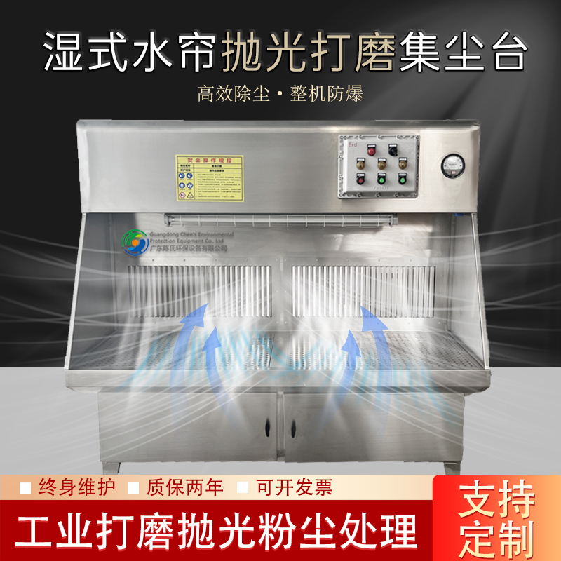 Wet curtain polishing and dust collection table